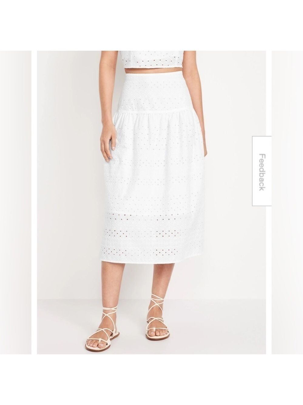 Old Navy Drop-Waist Eyelet Beachy Peasant Prairie Cottagecore Midi Skirt L NWT